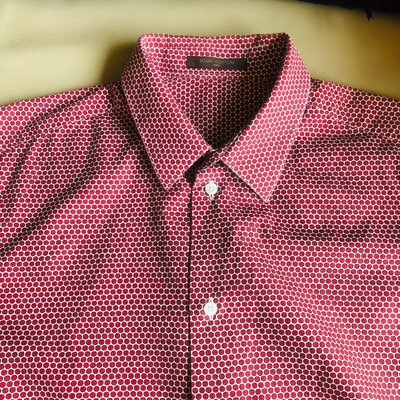 [品味人生2]保證正品Louis Vuitton LV  紅色 圖案   長袖襯衫  休閒襯衫   size XL