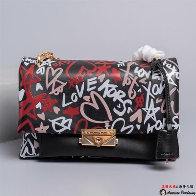 潮品爆款 MICHAEL KORS MK包 Cece 黑色印花鍊條包 翻蓋斜背包 輕奢時尚-雙喜生活館