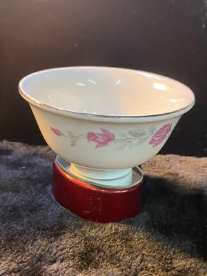 『華山堂』收藏 早期 大同瓷碗 小碗 粉紅玫瑰花款底框銀燙銀小湯碗 6位數電話 7個一標