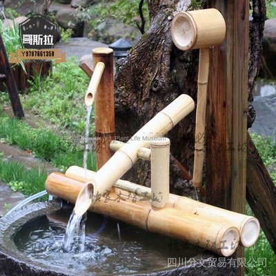 竹子架盆 竹製添水驚鳥器 滴水車流水景觀噴頭僧都噴泉園藝日式驚鹿 水池造景流水 fCZU#哥斯拉之家#