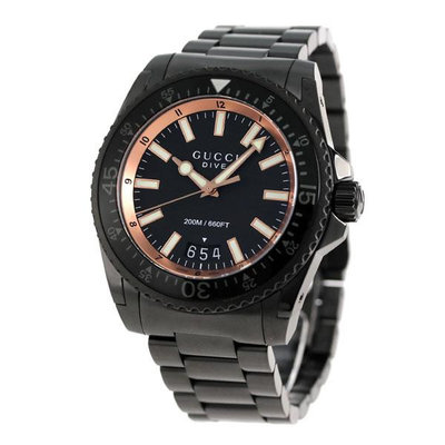 GUCCI YA136213 古馳 手錶 48mm 黑色面盤 黑色不銹鋼錶帶 男錶