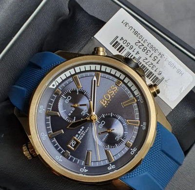 HUGO BOSS Globetrotter 藍色錶盤 藍色矽膠錶帶 石英 雙眼計時 男士手錶 1513822