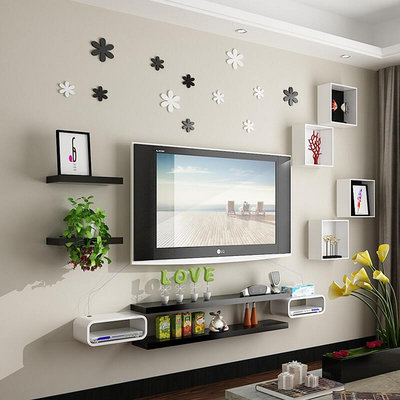 墻壁掛柜機頂盒墻上 置物架 創意房間臥室客廳影視電視背景墻裝飾架~定金