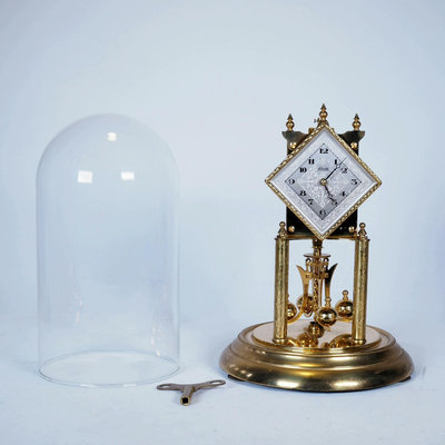 西洋古董德國1960年代400天鐘游擺鐘機械座鐘玻璃罩懷舊收