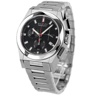 GUCCI YA115235 古馳 手錶 43mm 黑色面盤 不鏽鋼錶帶 男錶