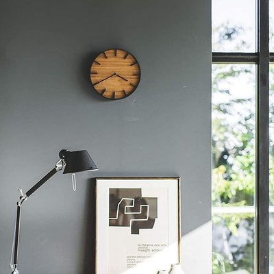 山崎實業 日本 YAMAZAKI北歐簡約創意壁掛客廳天然木指針圓形鐘錶