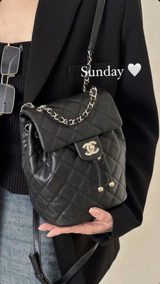 Chanel Backpack 大型 荔枝紋後背包金珠拉繩 黑 現貨