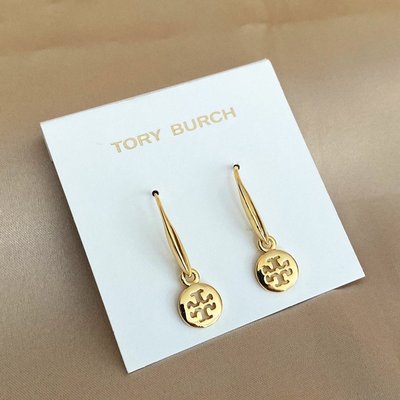 亞軒潮店 大牌潮款Tory Burch 耳環經典小巧圓形l雙t logo耳飾質感黃銅 現貨直出