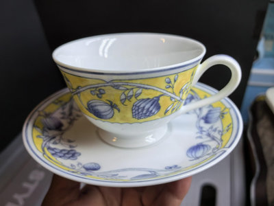日本則武 NORITAKE 黃色底青花水果紋咖啡杯碟套裝