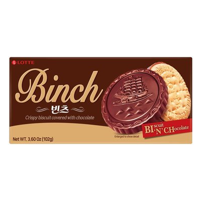 【BOBE便利士】韓國 LOTTE 樂天 Binch  巧克力餅乾 102g