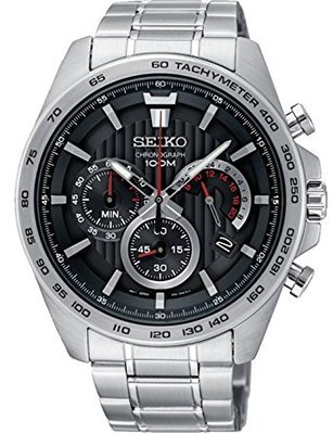 【金台鐘錶】SEIKO 精工 三眼計時男錶 不鏽鋼錶帶 黑 防水100米  SSB299P1