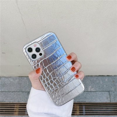 100％原廠小眾銀色iPhone12pro新 max韓國xs/新xr鱷魚紋皮質適用蘋果11手機殼8p