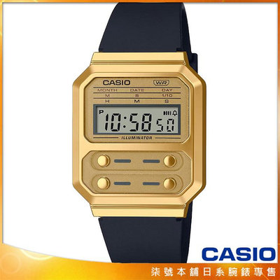 【柒號本舖】CASIO 卡西歐懷舊復古電子膠帶錶-金 / A100WEFG-9A (台灣公司貨)
