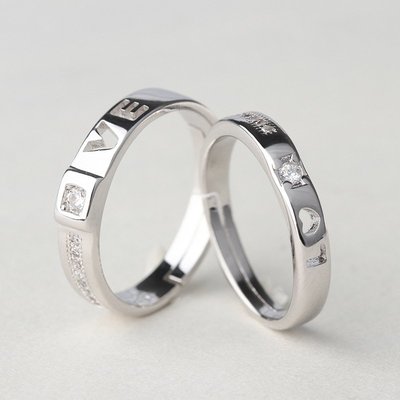 情侶戒指戒指韓版創意開口結婚銀指環仿真鉆石對戒爆款情侶韓版