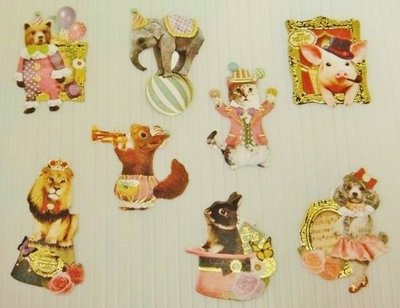 日本 Flake Stickers 動物馬戲團 箔押貼紙(8枚)