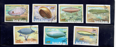 飛機類--越南-已蓋戳郵票--地方特色飛行船-熱氣球郵票-7全(無齒票)(不提前結標)