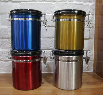 不鏽鋼不銹鋼 咖啡豆 咖啡密封罐 儲豆桶 單向排氣閥儲存罐 食品保鮮罐500ml，1磅容量