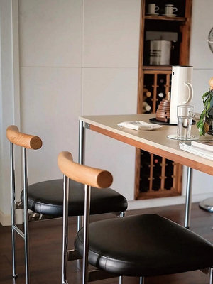 【小琳家居】北歐餐椅實木椅子靠背家用簡約法式設計師中古小戶型咖啡店椅