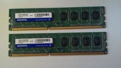 威剛 ADATA 2GB DDR3 -1333 單面顆粒 、終身保固 、測試良好的庫存備品、2支一拍價$500