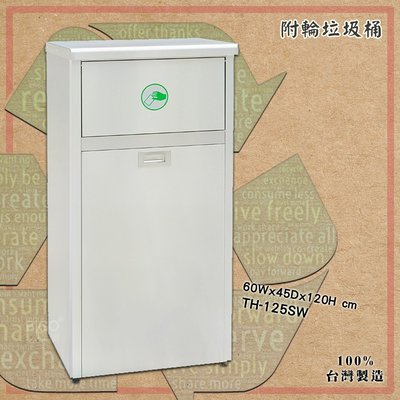 台灣製造《TH-125SW 鐵金鋼 》附輪垃圾桶 清潔箱 不割手 方形垃圾桶 飯店 房間 廁所 會議室 辦公室 百貨公司