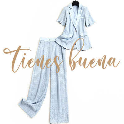 Tienes Buena【原創精品女裝】千鳥格西裝外套直筒長褲 (預購) 歐美平價設計