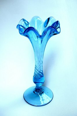 老玻璃花瓶手工玻璃藝術品藍玻璃牽牛花喇叭花單支b【心生活美學】