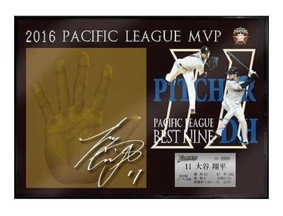 日本職棒 NPB 2016年度MVP & Bestnime 大谷翔平 3D手印紀念畫框