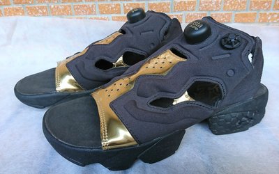 KV卡站  銳步 Reebok pump fury sandal 羅馬鞋 充氣涼鞋 黑金色