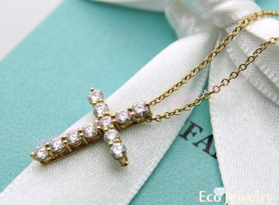 《Eco-jewelry》【Tiffany&amp;Co】經典款 18K黃金十字架鑲鑽項鍊~專櫃真品 近新品