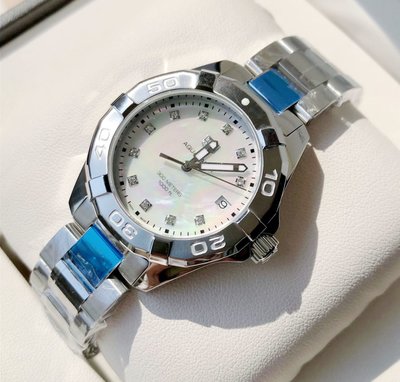 TAG HEUER Aquaracer 珍珠貝母錶盤 銀色不鏽鋼錶帶 石英 女士手錶 WBD131B.BA0748