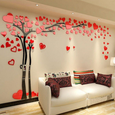 愛心情侶樹壁貼 壓克力壁貼 3D立體牆紙 電視沙發背景牆壁貼 溫馨牆面裝飾-慧友芊家居