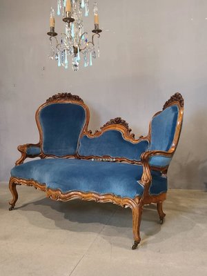 ⚜️卡卡頌 歐洲古董⚜️稀有 !美!  19世紀 法國百年 高工藝 手工 胡桃木 立體玫瑰 三人座  沙發 A15 ✬