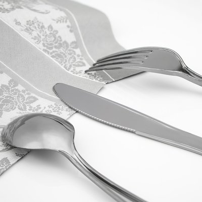 現貨 @ 10入 派對餐具 銀色 刀叉勺 免洗餐具  拋棄式 塑膠  刀 叉 湯匙  西餐具 派對 宴會 露營