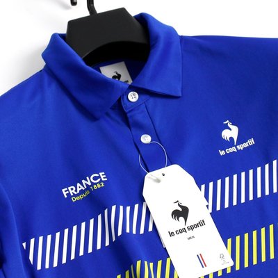 【涉谷GOLF精品】Le Coq Sportif 公雞牌 全新藍色胸前兩斜線短袖LL號  保證真品 歡迎購買