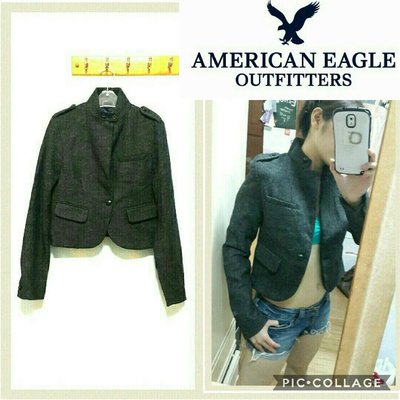 全新-正品 AE American Eagle 復古人字紋羊毛灰色短版外套(#0008000)