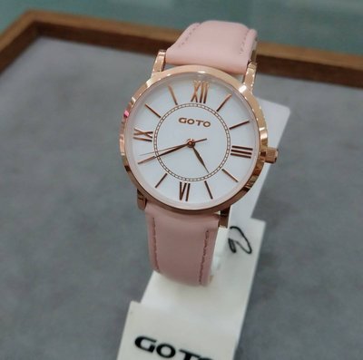 GOTO 簡約玫瑰金殼白面 防刮鏡面 粉色皮錶帶 GM0054L-48-241 原廠公司貨 保固一年 /32mm