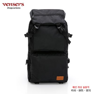 【vensers】都會風後背包 雙肩背包 旅行後背包 純色 休閒 多外袋 大容量 電腦包(RC805301黑色)