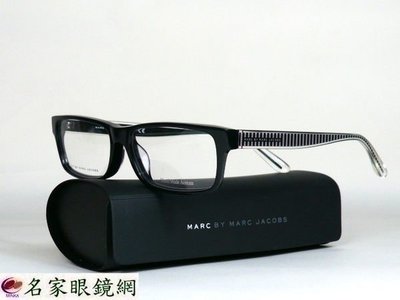 《名家眼鏡》MARC JACOBS 時尚條紋鏡腳造型黑色光學膠框MMJ 0037/J  YPP【台南成大店】