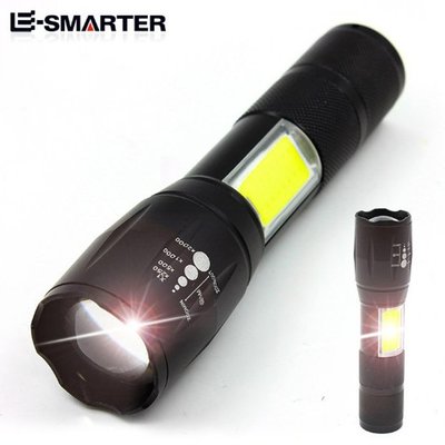 雙光源 伸縮變焦手電筒 T6 + COB LED