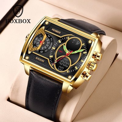 熱銷 手錶腕錶FOXBOX/利格跨境專供男士石英電子雙顯手錶多功能防水夜光手錶