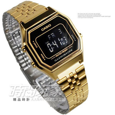女錶 LA680WGA-1B 卡西歐CASIO復古數字型電子錶 金色 計時鬧鈴 數位電子 黑色【時間玩家】