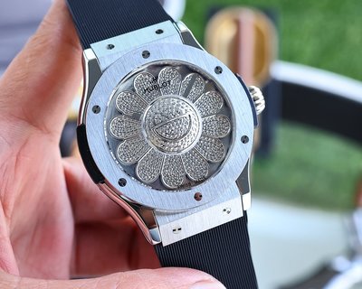 Ella精品-HU*BLOT向日葵村上隆系列機械錶 經典男女同款商務手錶 高品質商務休閒腕錶