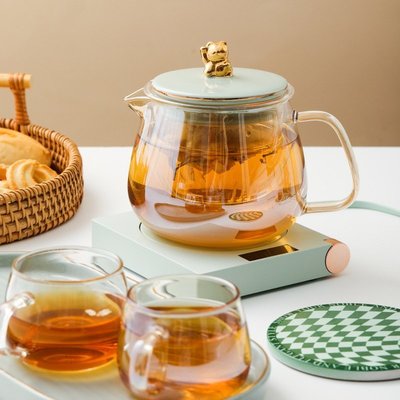 現貨熱銷-J0JO·琥珀·amber·招財貓泡茶壺玻璃耐高溫下午茶具花茶壺茶杯茶壺單壺