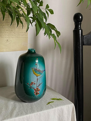 日本九谷燒｜名家中村重人彩釉花鳥花瓶
