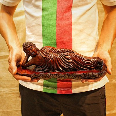 中式人物神像實木大紅酸枝根雕臥佛 紅木雕刻釋迦摩尼佛客廳擺件