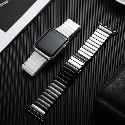 陶瓷錶帶 Apple Watch 44mm 40mm 42mm 38mm 蘋果手錶錶帶 不銹鋼扣 黑 白 陶瓷 一株錶帶