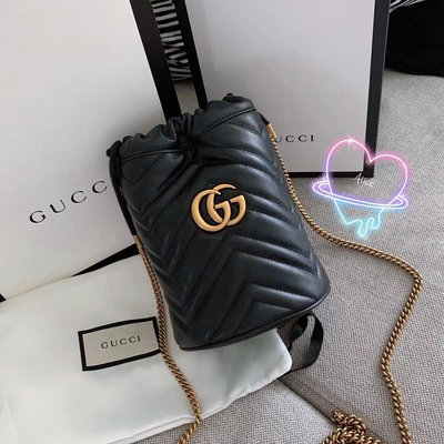 【SUNNY 精品】 gucci GG Marmont mini水桶包 鏈條包 單肩包 斜挎包 手提包