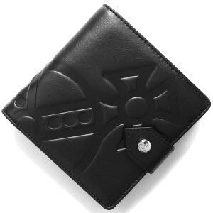 Vivienne Westwood (黑色) 真皮壓紋 兩摺短夾 皮夾 錢包｜100%全新正品｜特價!