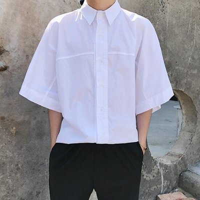 FINDSENSE MD 韓國 街頭時尚 潮 男 簡約純色素面 白色 寬鬆 短袖襯衫 特色短T
