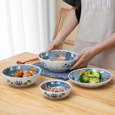 日本進口宮廷風菜盤家用創意日式飯碗鴛鴦紋牛排盤湯碗面碗